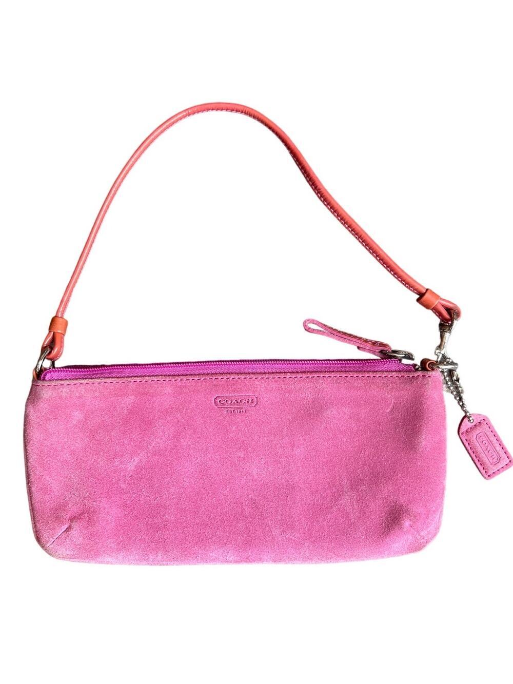 Vintage COACH 4282 Hamptons Pink Suede Wristlet Clutch Hangtag Purse Y2K Clutch
